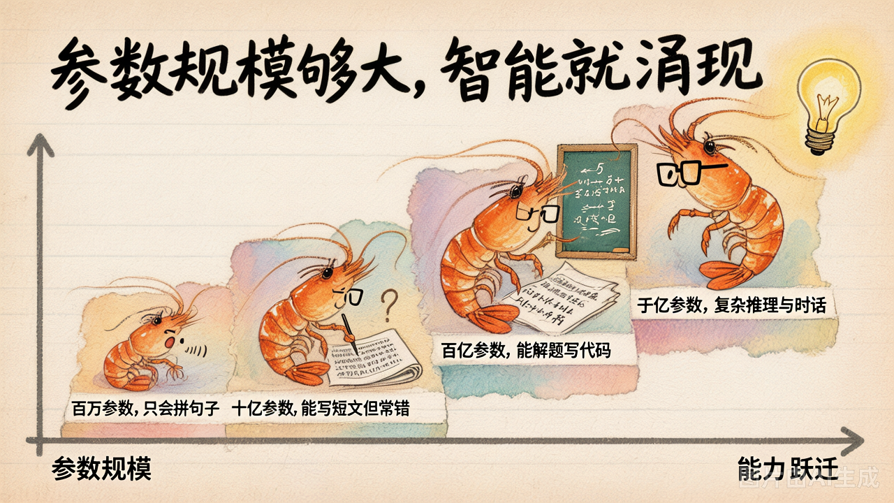 参数规模够大时，能力像爬阶梯一样跃迁
