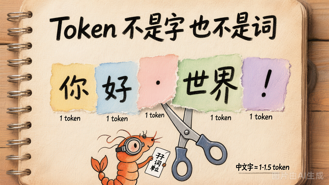 Token 不是字也不是词，而是介于两者之间的子词单位