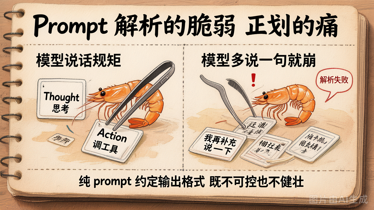 纯 prompt 约定输出格式既不可控也不健壮