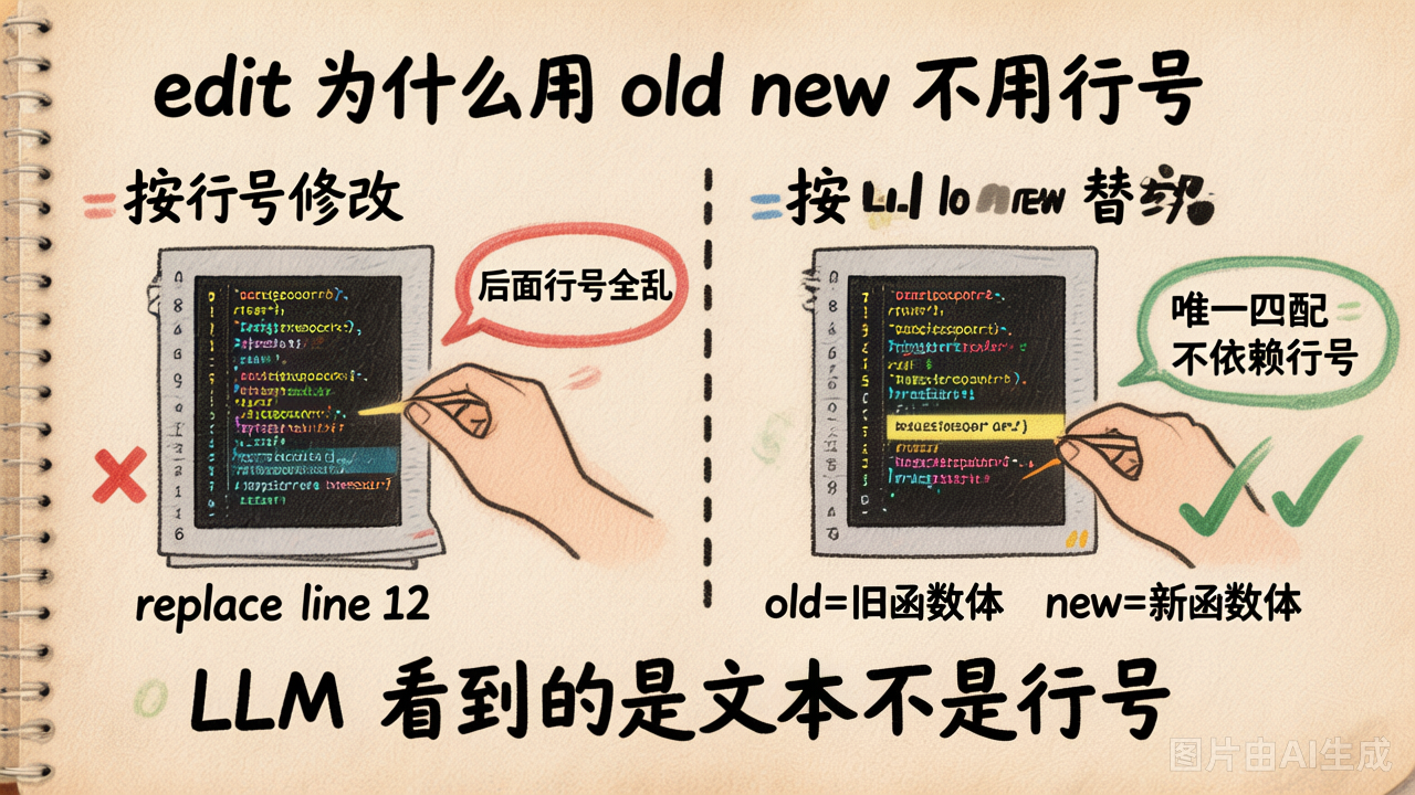 edit 为什么用 old new 不用行号